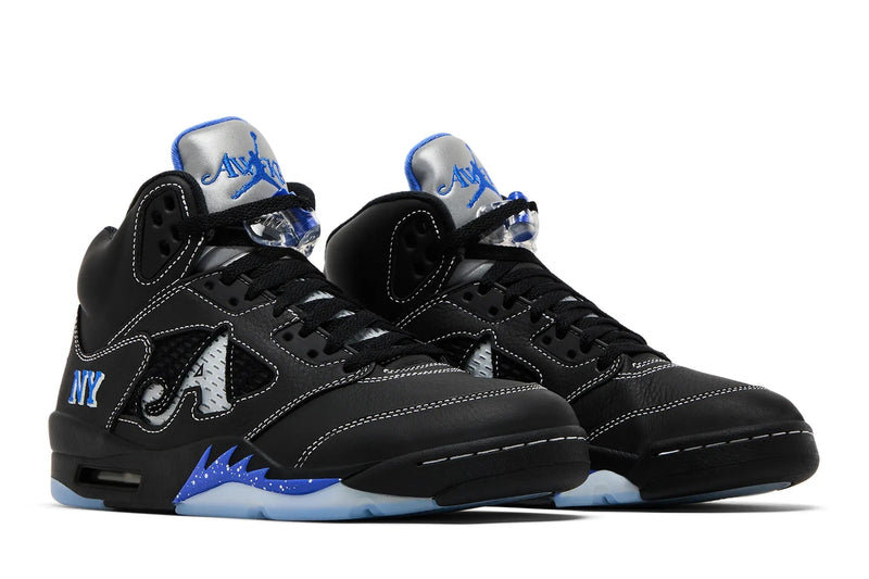 Awake NY x Air Jordan 5 Retro 'Boro – Racer Blue' – Queens Pride on a Fighter Jet Silhouette