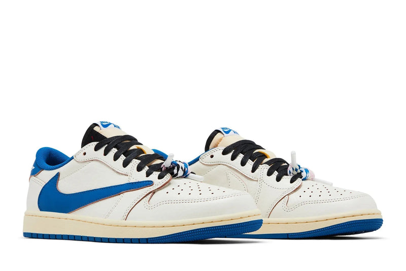 Air Jordan 1 Low OG SP x Fragment Design x Travis Scott 'Sail & Military Blue' – Three Legends, One Grail