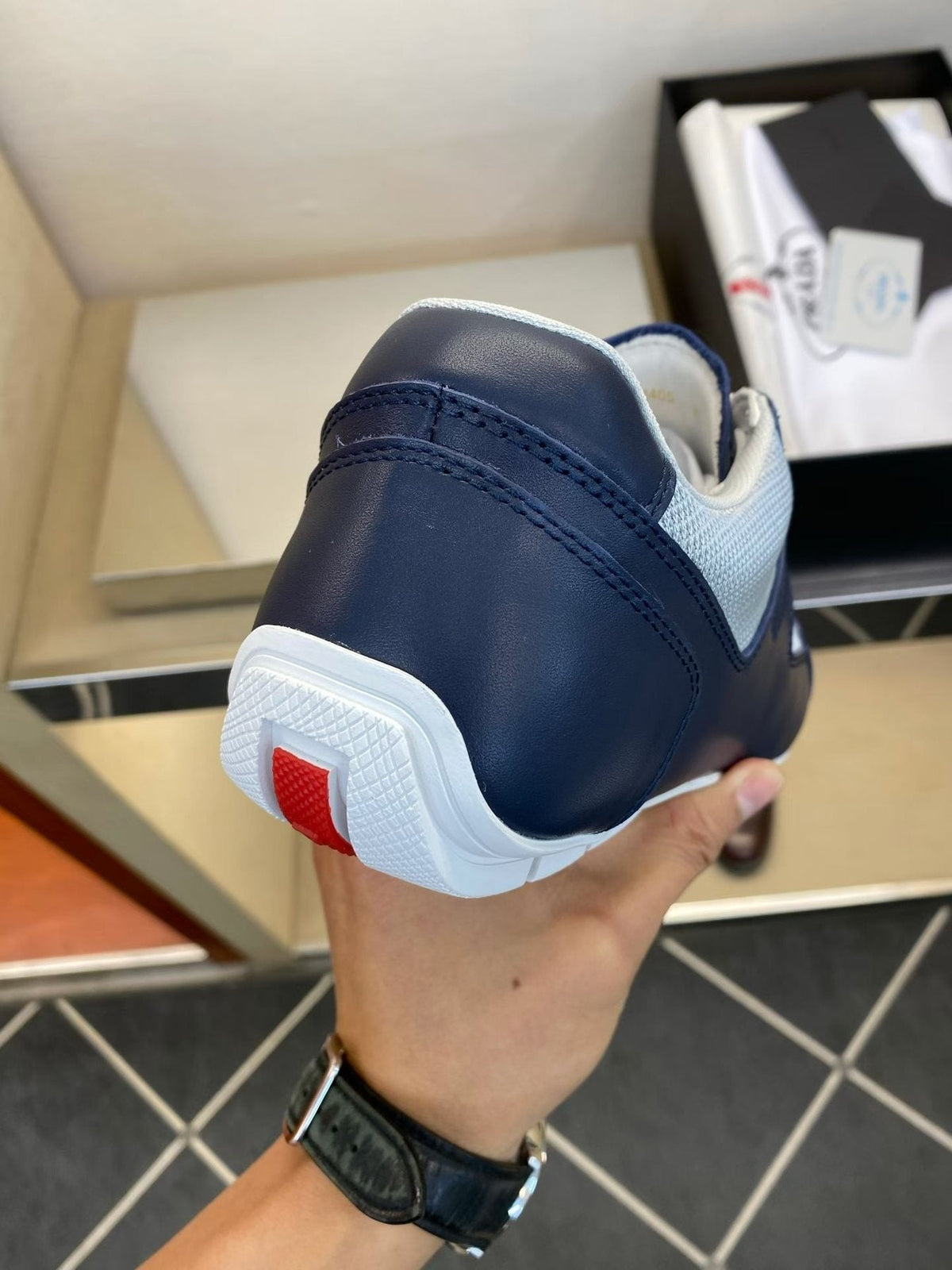 Prada Men's Navy Blue Panel Low-Top Sneakers